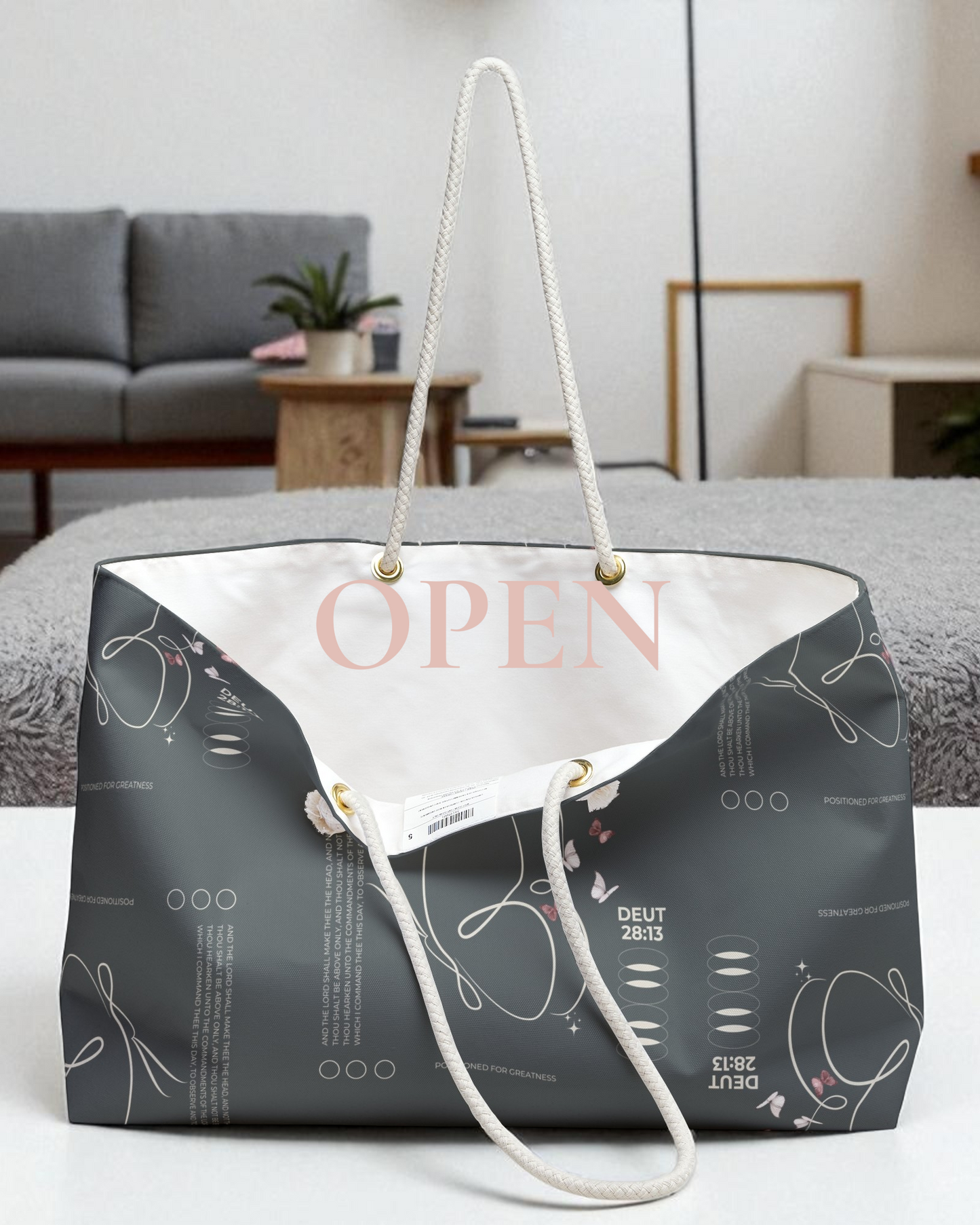 Travel Tote -Grey - Christian Inspirational Weekend Tote Bag Carryall