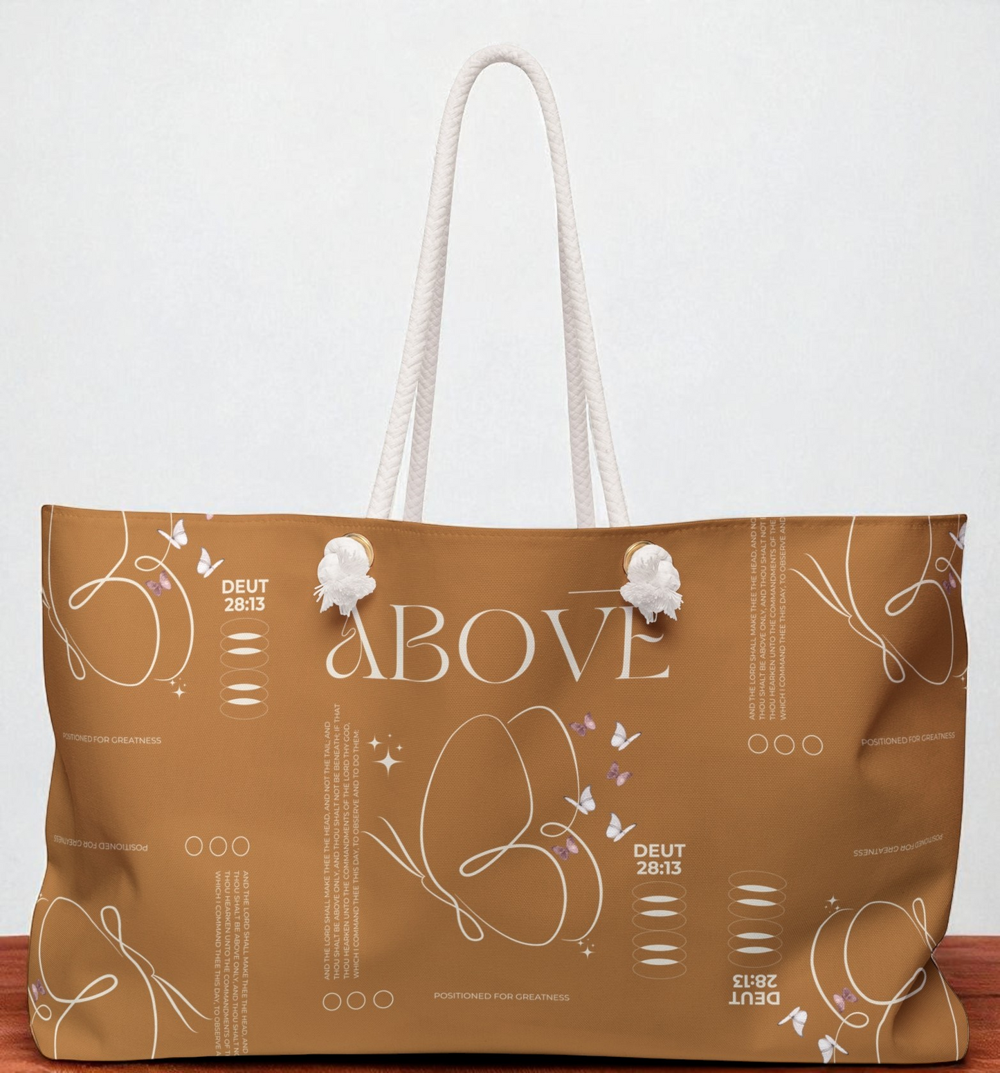 Travel Tote -Light Brown- Christian Inspirational Weekend Tote Bag Carryall