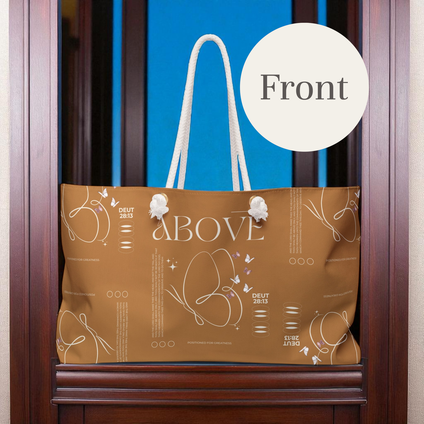 Travel Tote -Light Brown- Christian Inspirational Weekend Tote Bag Carryall