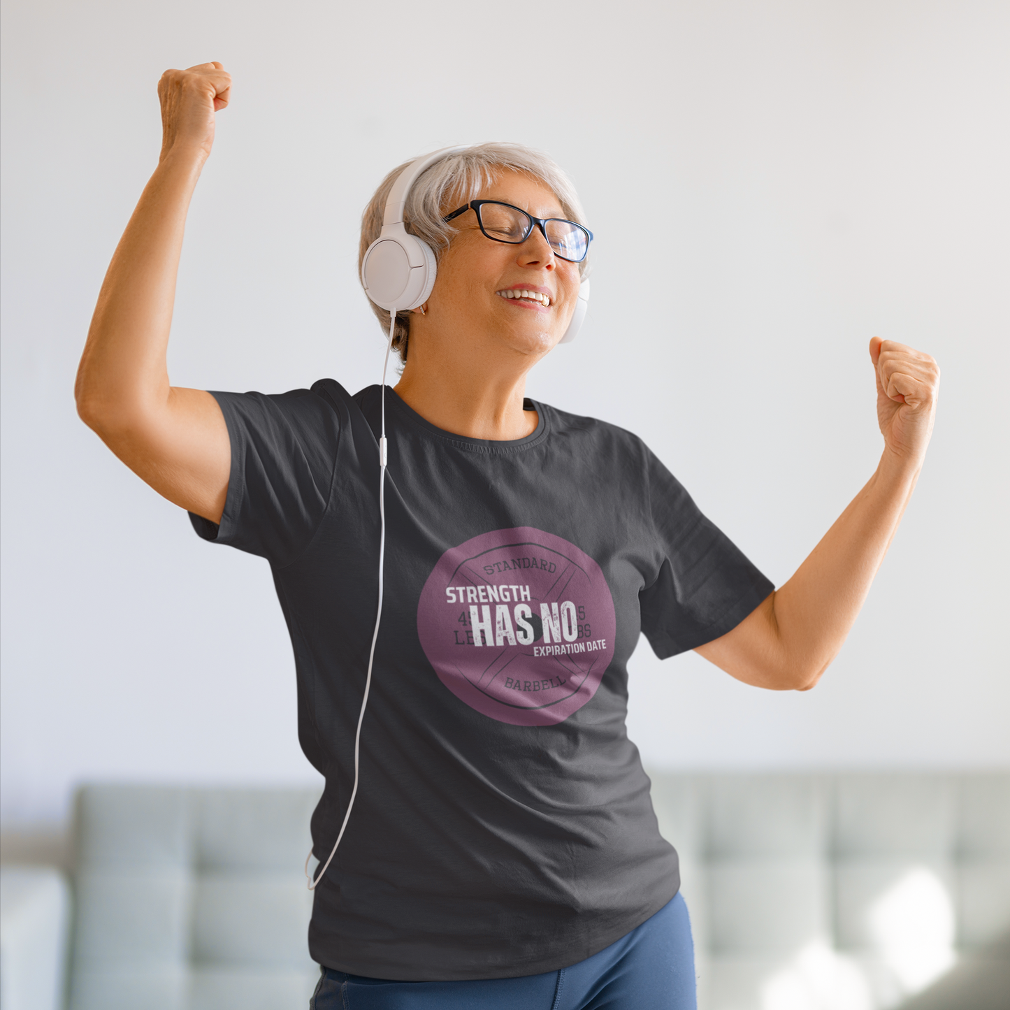 Strength Has No Expiration Date™ Motivational Senior Fitness T-Shirt Active Lifestyle Tee for Strong Ageless Living