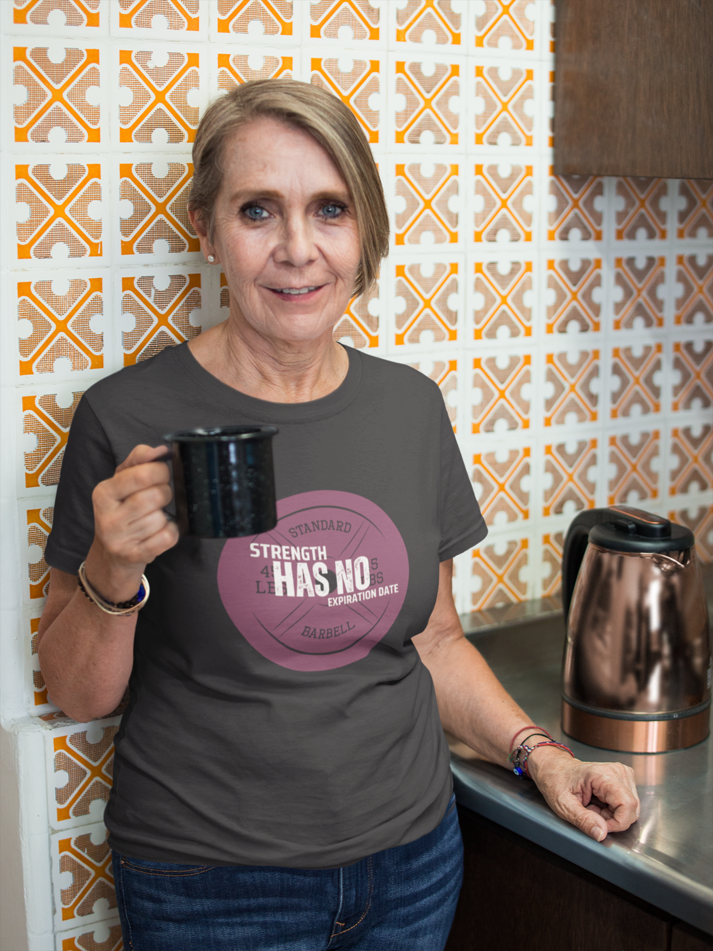 Strength Has No Expiration Date™ Motivational Senior Fitness T-Shirt Active Lifestyle Tee for Strong Ageless Living