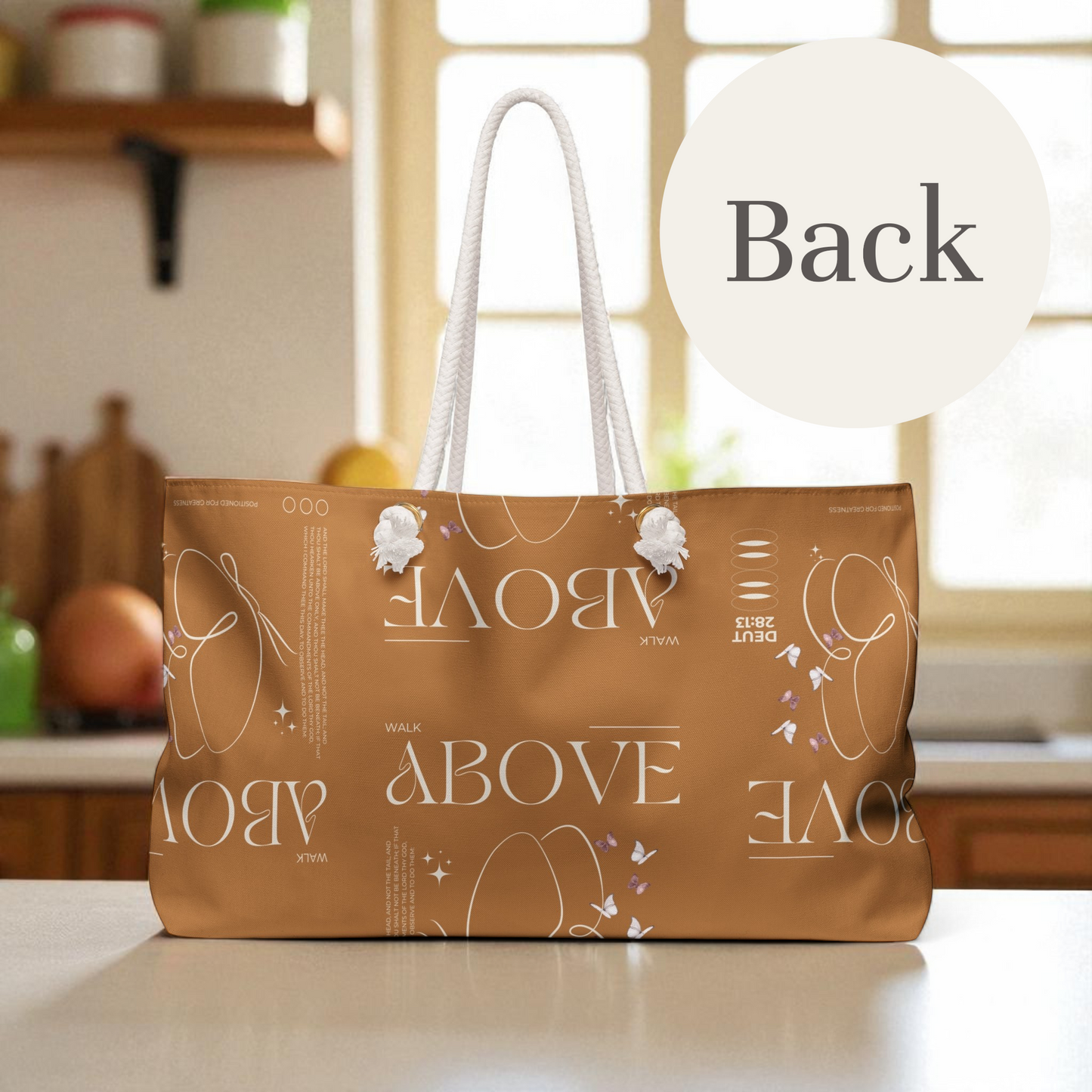 Travel Tote -Light Brown- Christian Inspirational Weekend Tote Bag Carryall