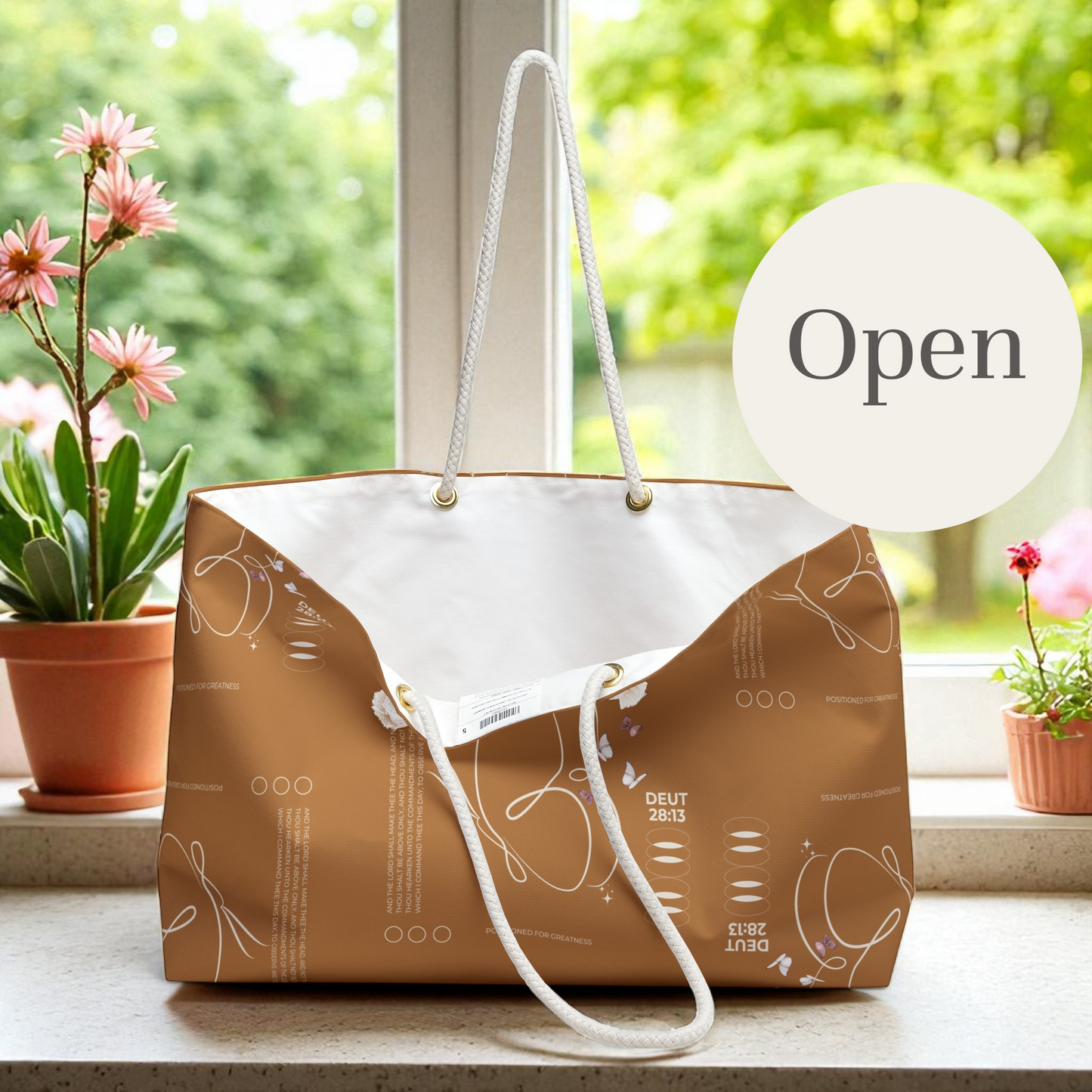 Travel Tote -Light Brown- Christian Inspirational Weekend Tote Bag Carryall